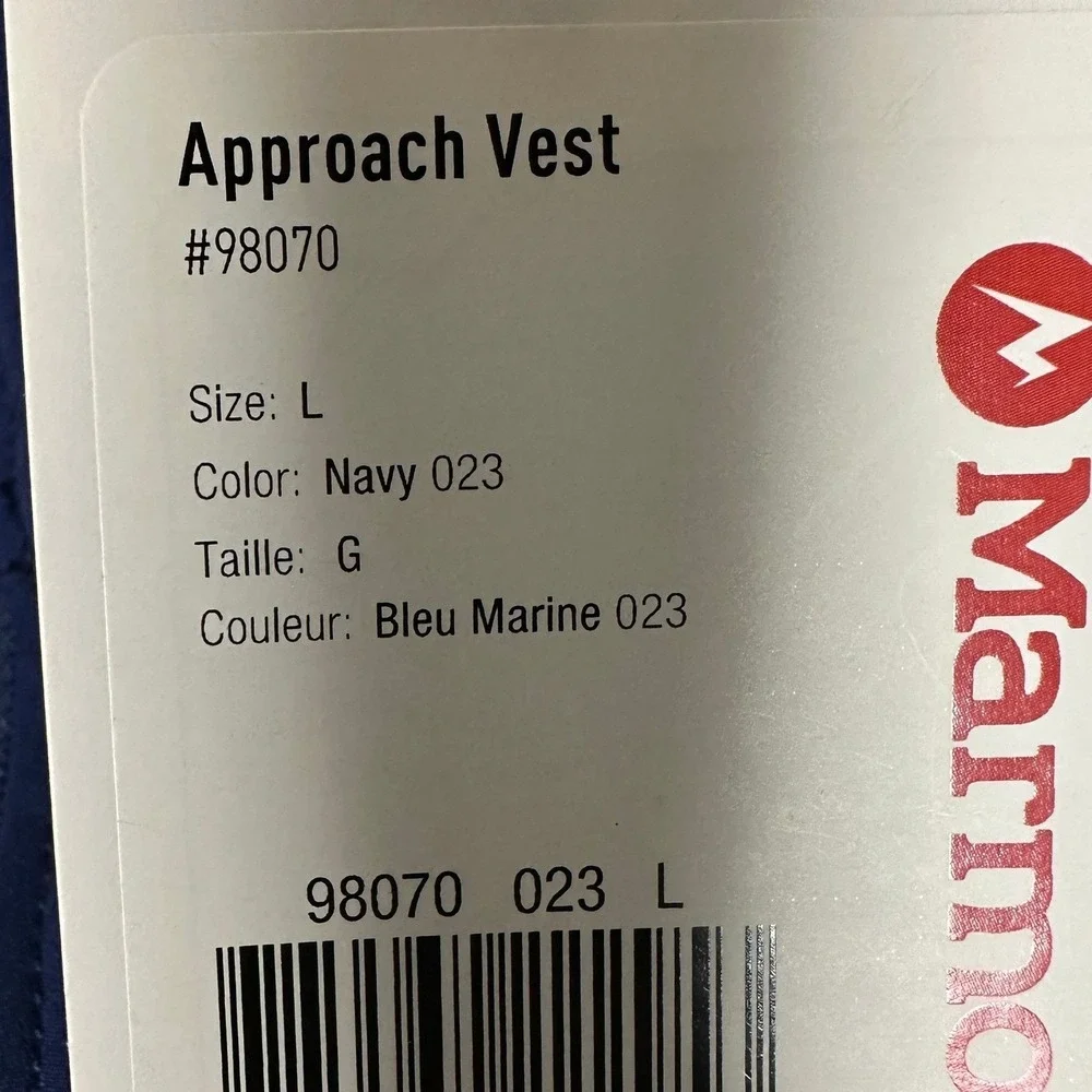 NEW Marmot Approach Vest Mens Large Navy Blue M3 Softshell Full Zip Windbreaker